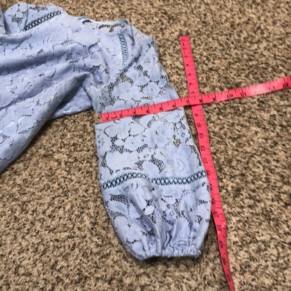 Vince Camuto Dress Size 4 Pastel Powder Blue Floral Guipure Lace Puff Sleeve - Picture 9 of 9